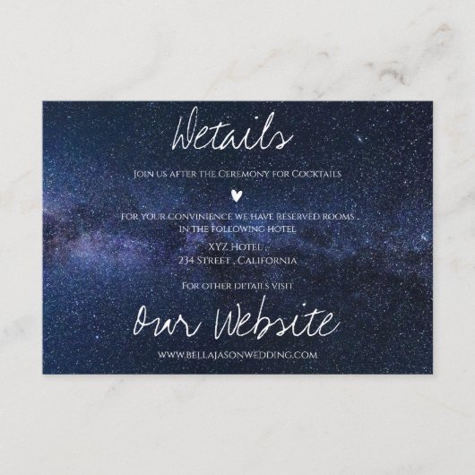 星エレガントの下の夜空の結婚詳細 エンクロージャーカード (正面)