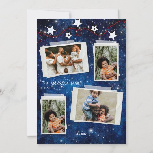 星エレガントの夜のクリスマスフォトコラージュカード シーズンカード (裏面)