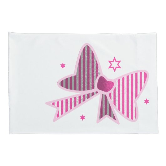 星エレガント付きストライプのピンクボウ枕カバー 枕カバー (裏面-右)