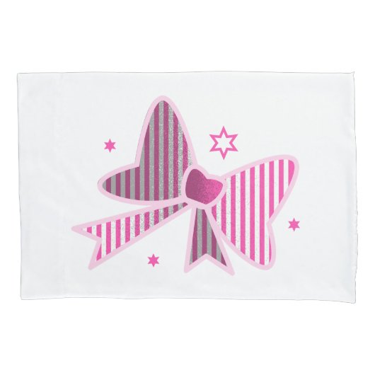 星エレガント付きストライプのピンクボウ枕カバー 枕カバー (正面左)