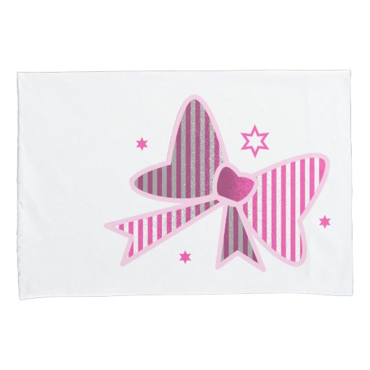 星エレガント付きストライプのピンクボウ枕カバー 枕カバー (正面右)