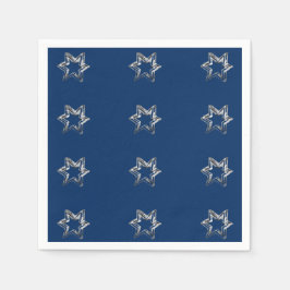 星エレガント柄スターズシルバーグレーブルー スタンダードカクテルナプキン