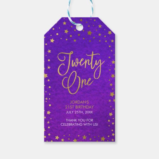星エレガント紫色の水彩21歳の誕生日 ギフトタグ (正面)