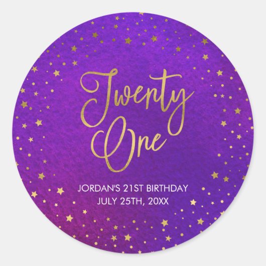 星エレガント紫色の水彩21歳の誕生日 ラウンドシール (正面)