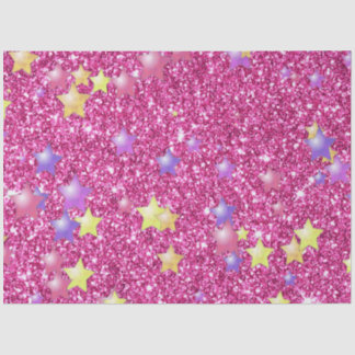 星オングリッターきらめくプリント、ピンク 薄葉紙