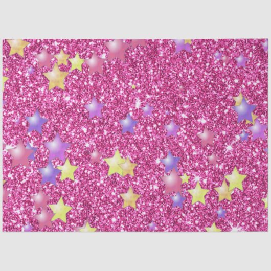 星オングリッターきらめくプリント、ピンク 薄葉紙 (正面)