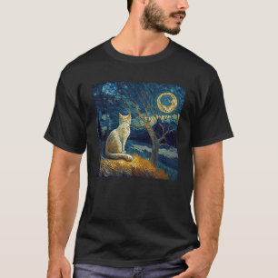 星カッコいいの夜キャットムーンレトロファンゴッホキャット Tシャツ