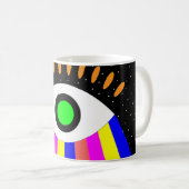 星カラフルと星を持つ目の平らなデザイン コーヒーマグカップ (正面右)