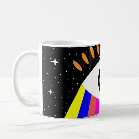 星カラフルと星を持つ目の平らなデザイン コーヒーマグカップ (左)