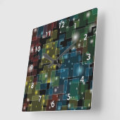 星カラフル付き半透明の正方形 スクエア壁時計 (傾斜)