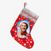 星カラフル写真名フェスティバルおもしろいクール赤 スモールクリスマスストッキング (正面 (吊り時))