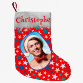 星カラフル写真名フェスティバルおもしろいクール赤 スモールクリスマスストッキング (正面)