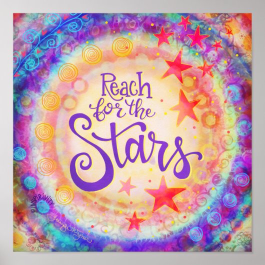 星カラフル引用文へのリーチ ポスター (正面)