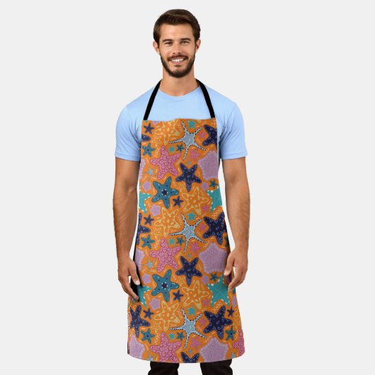 星カラフル魚 エプロン (着用した状態)