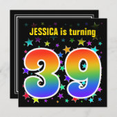 星カラフル+レインボーパターン"39"誕生日# 招待状 (正面/裏面)