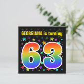 星カラフル+レインボーパターン"63"誕生日# 招待状 (スタンド正面)