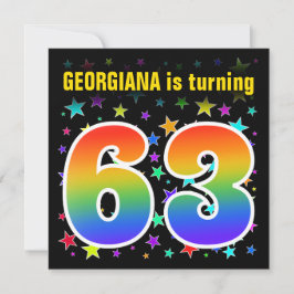 星カラフル+レインボーパターン"63"誕生日# 招待状