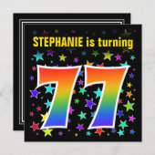 星カラフル+レインボーパターン"77"誕生日# 招待状 (正面/裏面)