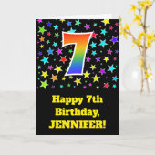 星カラフル+レインボーパターン"7"誕生日# カード (黄色い花)