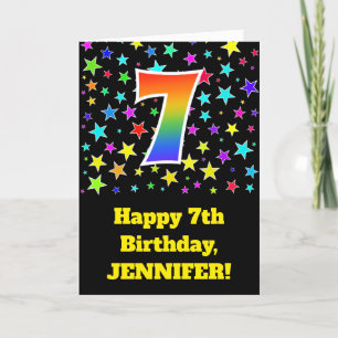 星カラフル+レインボーパターン"7"誕生日# カード