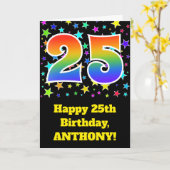 星カラフル+虹の模様"25"誕生日# カード (黄色い花)
