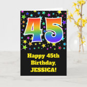 星カラフル+虹の模様"45"誕生日# カード (黄色い花)