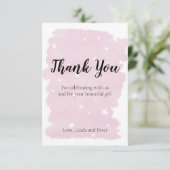 星シンプル付きピンクの水色サンキューカード サンキューカード (スタンド正面)