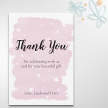 星シンプル付きピンクの水色サンキューカード