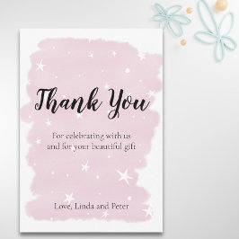 星シンプル付きピンクの水色サンキューカード サンキューカード