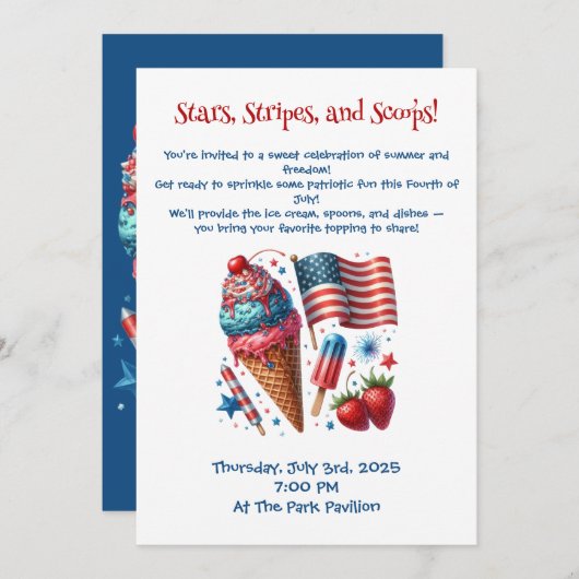 星ストライプとスコップ 招待状 (正面/裏面)