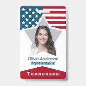 星ストライプ赤白青写真ID バッジ (正面)