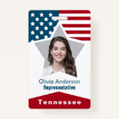 星ストライプ赤白青写真ID バッジ (正面)