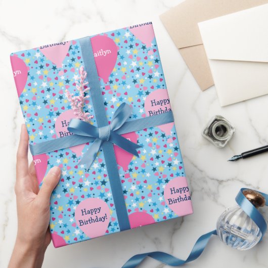星ハートバルーンパーソナライズされた誕生日 ラッピングペーパー (ギフト)