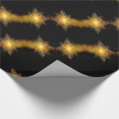 星パターンブラックライトと金ゴールドスターライトエレガント ラッピングペーパー (角)