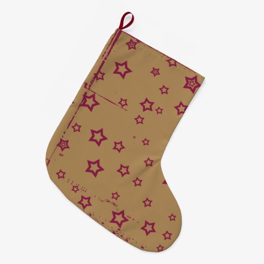 星パターン（の模様が）ある ラージクリスマスストッキング (正面 (吊り時))