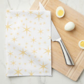 星パターン、白いおよび非金属金ゴールド色 キッチンタオル (四つ折り)