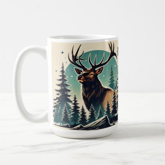 星パーソナライズされたの夜空と森の中でエルク コーヒーマグカップ (左)