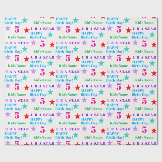 星パーソナライズされたカラフルをテーマにした子供の誕生日 ラッピングペーパー (フラット)