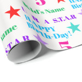 星パーソナライズされたカラフルをテーマにした子供の誕生日 ラッピングペーパー (ロールコーナー)