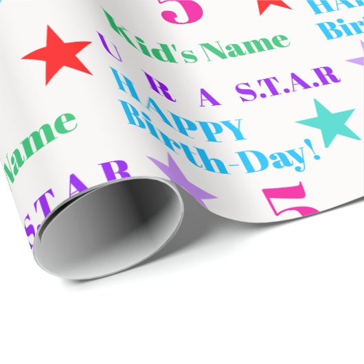 星パーソナライズされたカラフルをテーマにした子供の誕生日 ラッピングペーパー (ロールコーナー)