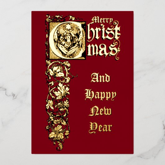 星ビクトリアン付きクリスマス天使 箔シーズンカード (正面)