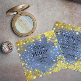 星ファンシー色のキラキラしたブルーと金ゴールドメイクアップアーティスト スクエア名刺