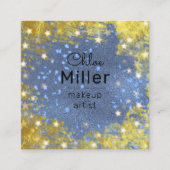 星ファンシー色のキラキラしたブルーと金ゴールドメイクアップアーティスト スクエア名刺 (正面)