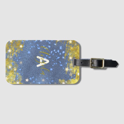 星ファンシー輝く青と金ゴールドガーリーカスタム ラゲッジタグ (正面横)
