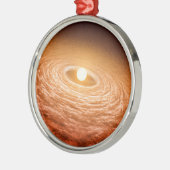 星フーオリオニスを取り巻く材料のディスク。 メタルオーナメント (左)