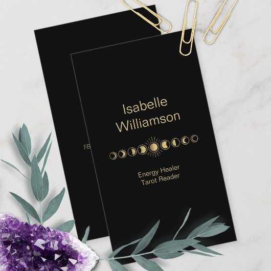 星ミニマルモダンアメジスト神秘的な月相 名刺