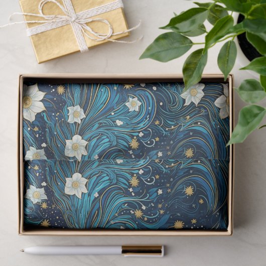 星モダンの夜と白のリリーフローラの切り離 薄葉紙 (ギフト)