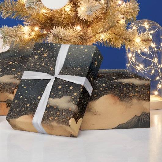 星モダンの夜のシームレスなパターン ラッピングペーパー (クリスマス)