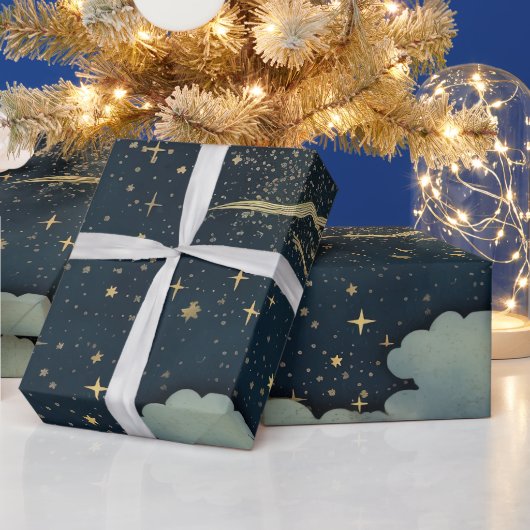 星モダンの夜のシームレスなパターン ラッピングペーパー (クリスマス)