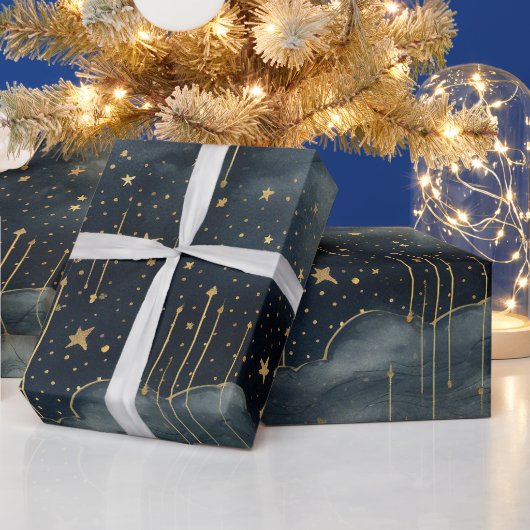 星モダンの夜のシームレスなパターン ラッピングペーパー (クリスマス)